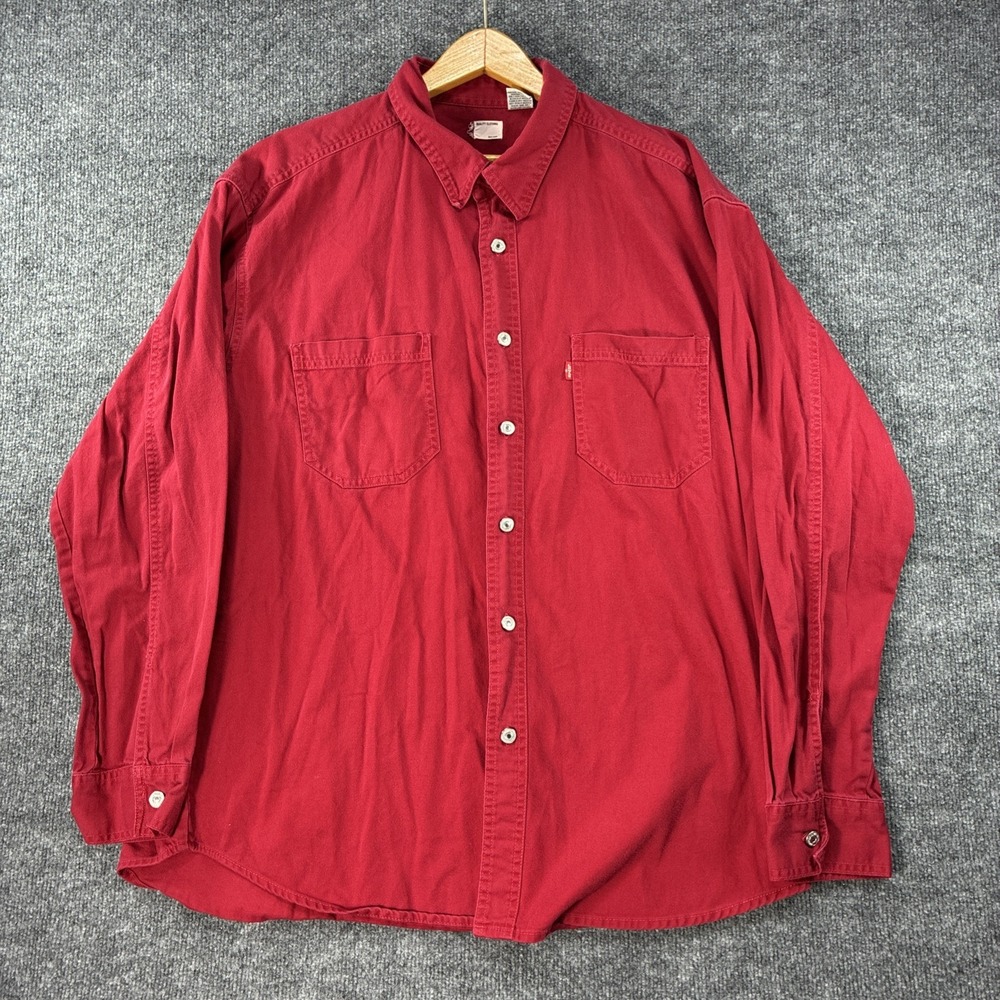 Vintage Levi's Red Tab Button Up Shirt 90s Red Denim Metal Buttons Mens Sz XL